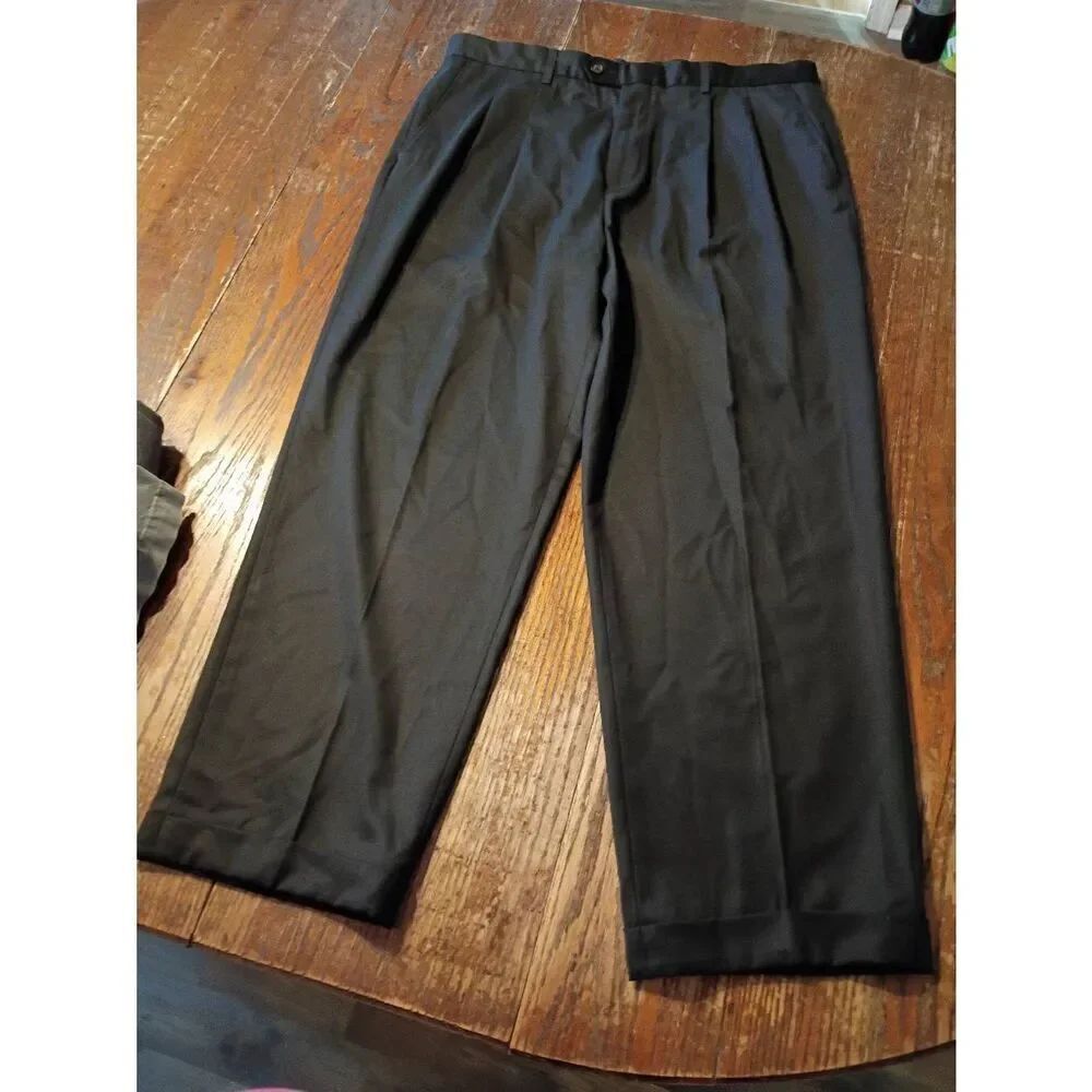 36x28 Geoffrey Beene Black Pleated Cuffed Hem Casual Dress Pants Trousers